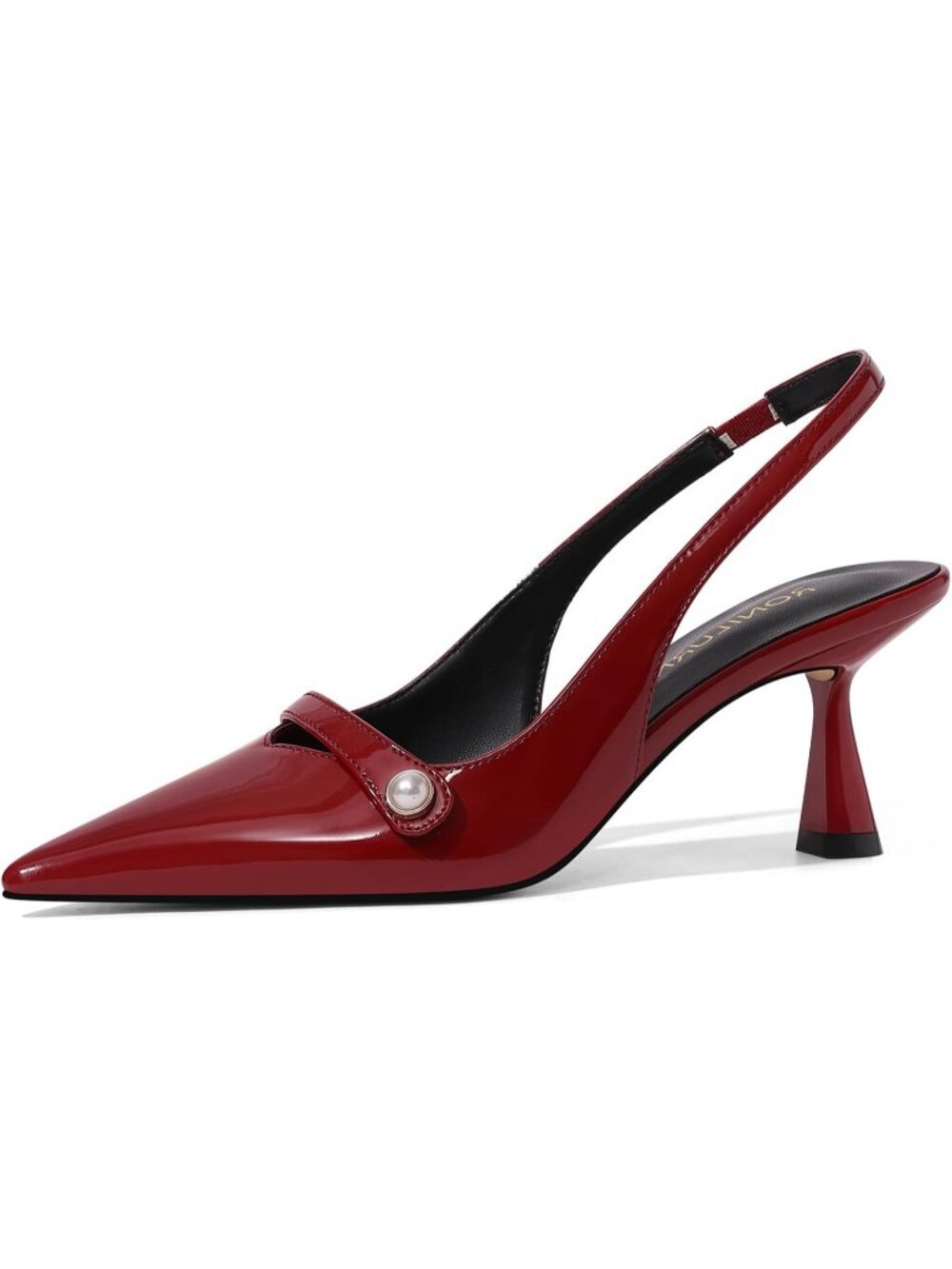 Women's Burgundy Kitten Heel Slingback Low Heel Pumps Dress Shoes Pointed Toe